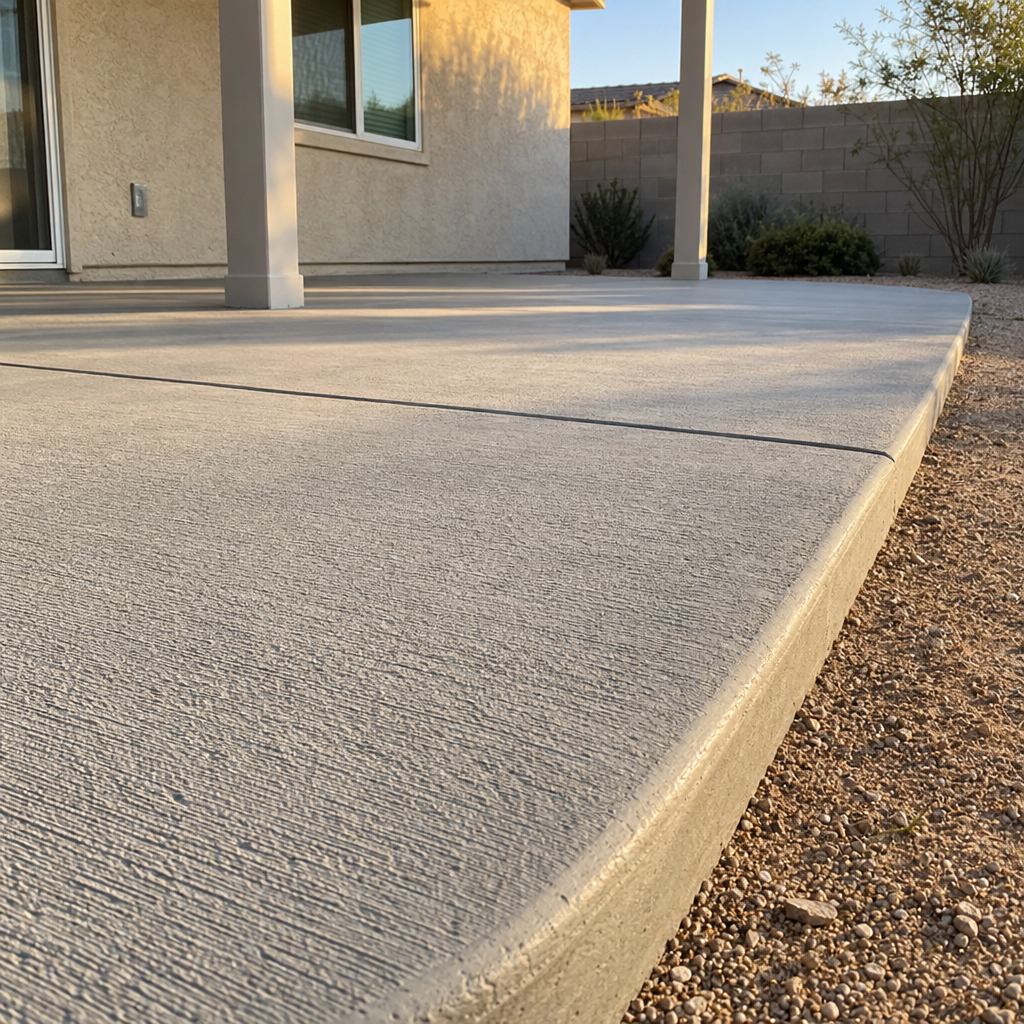 concrete patio contractors finishing a Lake Elsinore backyard patio