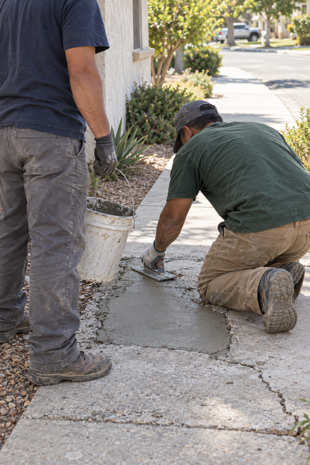 crack repair on a concrete walkway