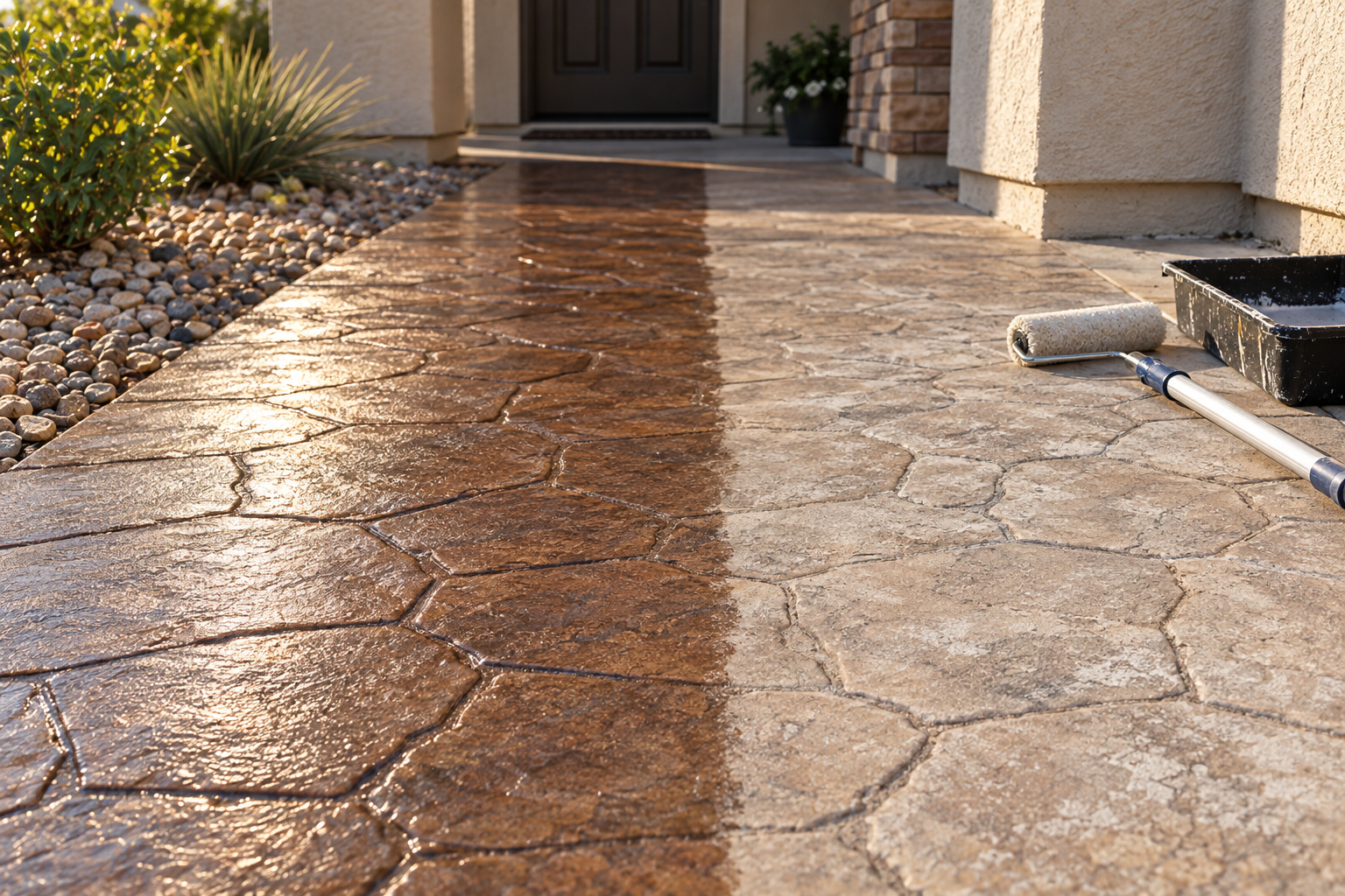 sealer rolled on stamped concrete